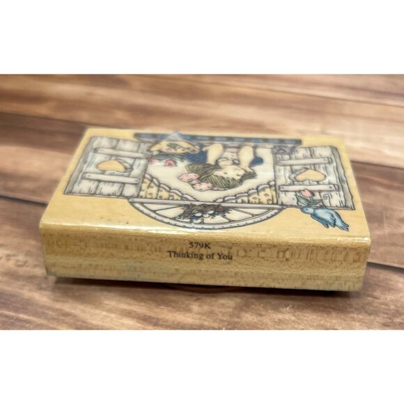 1996 PENNY BLACK 579K THINKING OF YOU WOOD MOUNTED RUBBER STAMP LOVE BLUE JAY - Picture 3 of 6